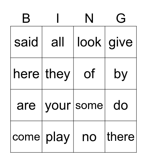 SIGHT WORDS Bingo Card