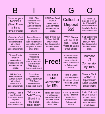 "CRUSH your Quota" Bingo Card