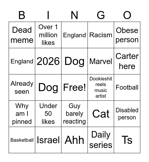 Reels bingo again Bingo Card