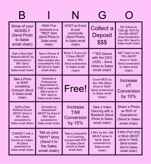 "CRUSH your Quota" Bingo Card
