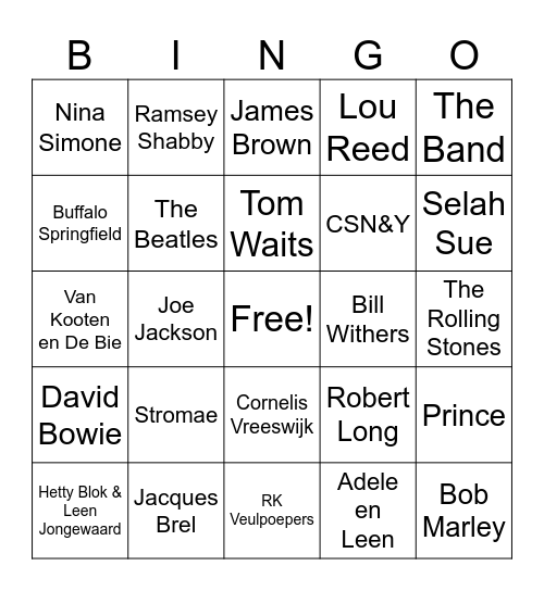 NICO's muziekBINGO Card