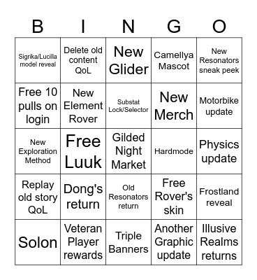 Wuwa 3.1 Livestream Bingo Card