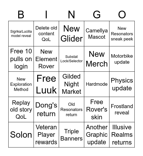 Wuwa 3.1 Livestream Bingo Card