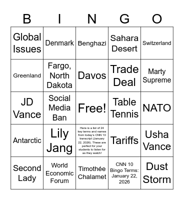 CNN 10 1/22/26 Bingo Card