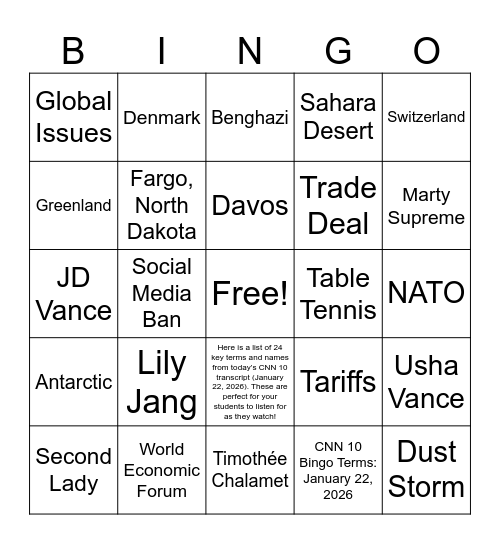 CNN 10 1/22/26 Bingo Card