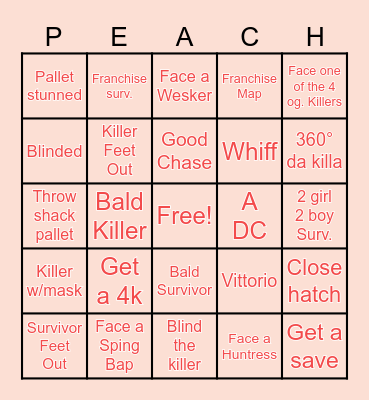 Peach-a-Thon Bingo Card