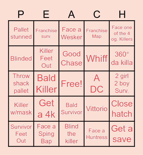 Peach-a-Thon Bingo Card