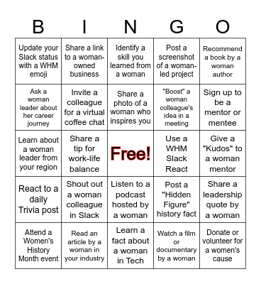 Women's History Month Bingo Card