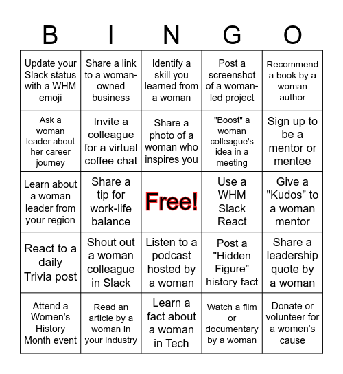 Women's History Month Bingo Card