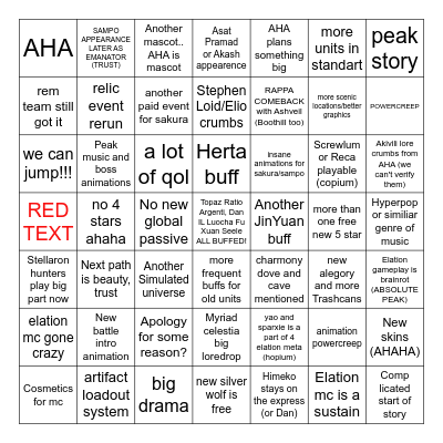 4.X HSR Predictions Bingo Card