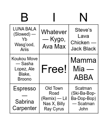 Untitled Bingo Card
