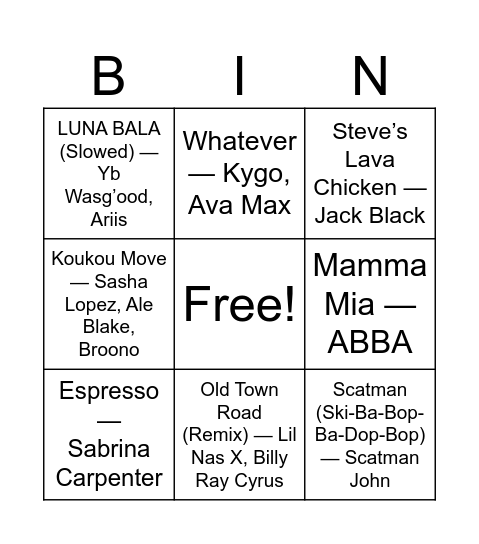 Untitled Bingo Card
