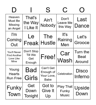 Disco Inferno Bingo Card