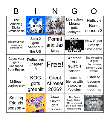 My 2026 Bingo Card Bingo Card