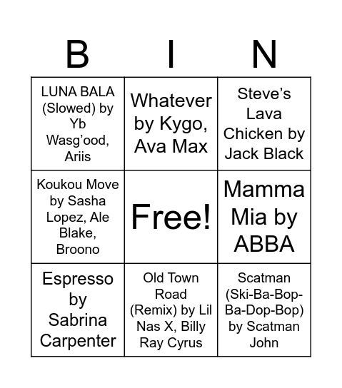 Untitled Bingo Card