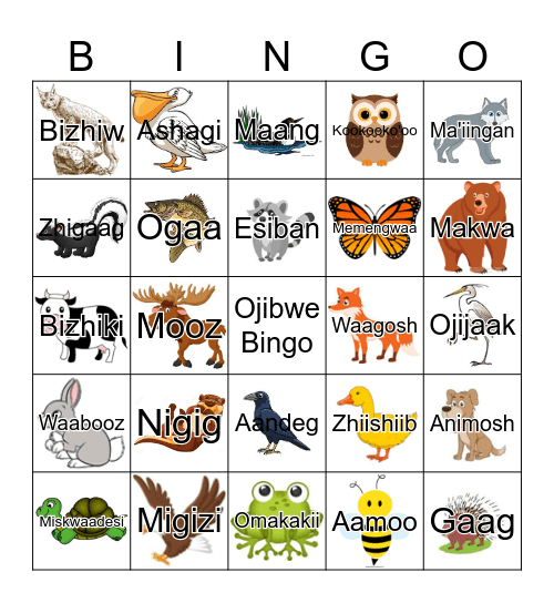 Ojibwe Bingo Card
