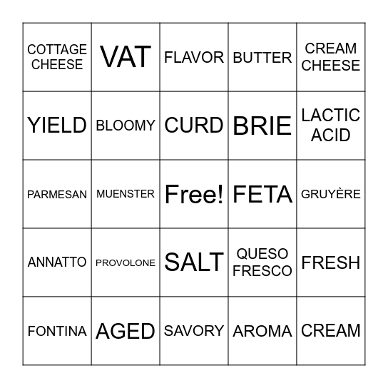 Cheese Expo Bingo Card