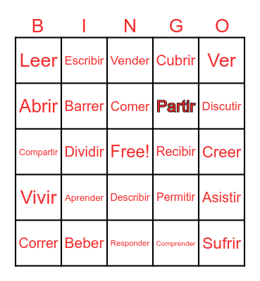 Er and Ir verbs Bingo Card