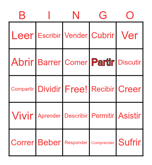 Er and Ir verbs Bingo Card
