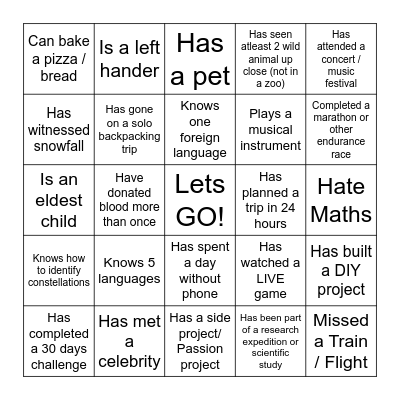 HUMAN BINGO Card