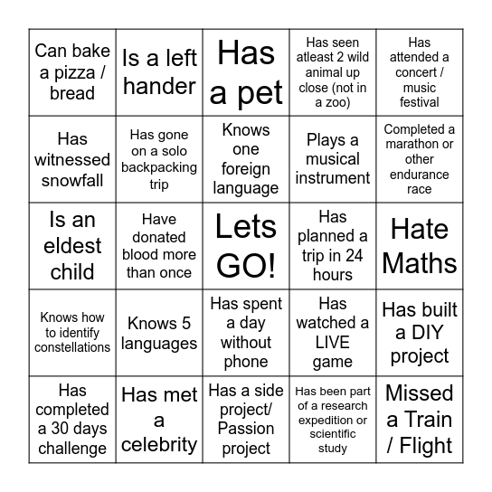 HUMAN BINGO Card