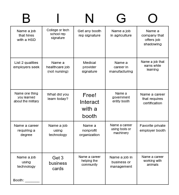 Career Fair Bingo Card