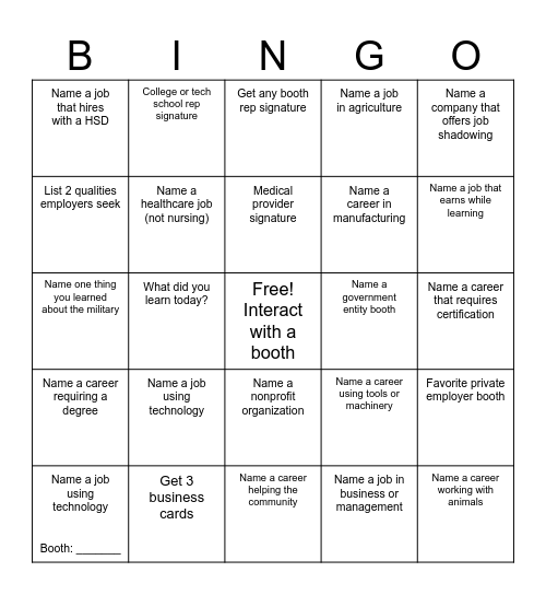 Career Fair Bingo Card