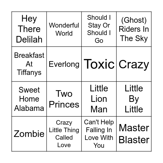Kingsley Music Bingo Round 1 Bingo Card