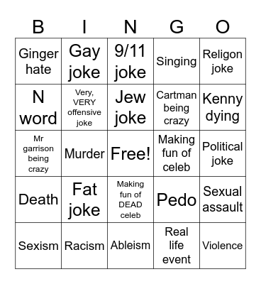 South park Bingo Card
