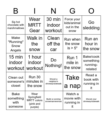 Blizzard Boredom Buster Bingo Card