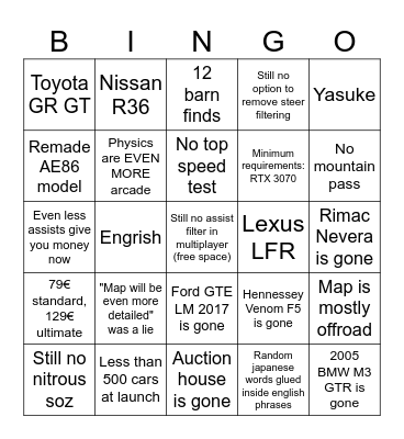FH6 Bingo Card