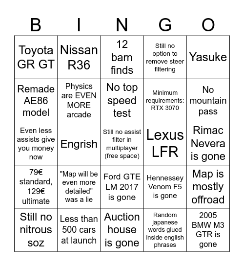 FH6 Bingo Card