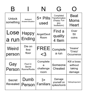 Isaac Bingo Card
