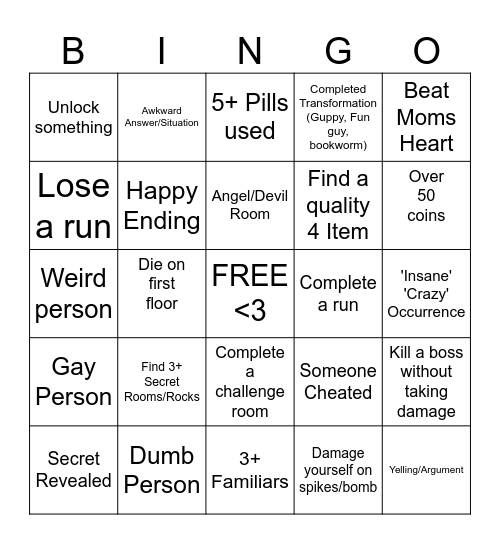 Isaac Bingo Card