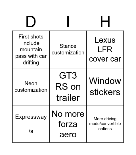fh6 bingo Card