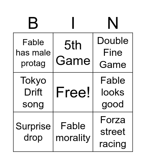 Xbox Bingo Card