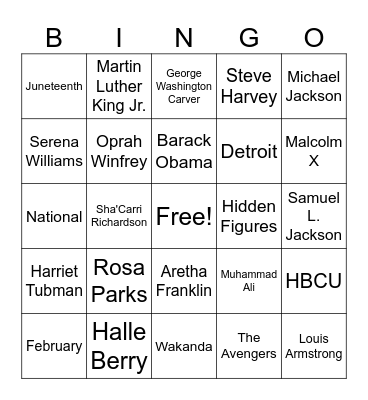 BSU Black History Bingo Card