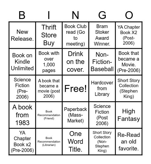 Book Bingo Card