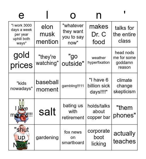 Mr krystofalski bingo Card