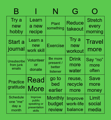 2026 Resolutions Bingo Card