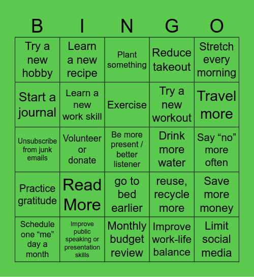 2026 Resolutions Bingo Card