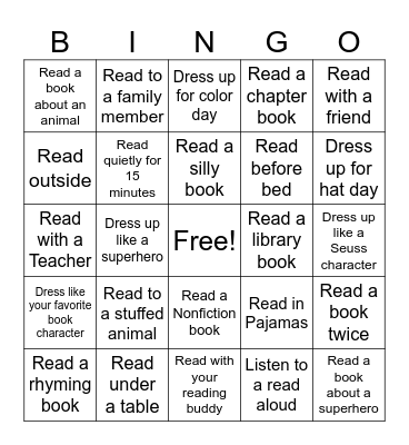 Read Across America Week Bingo Card
