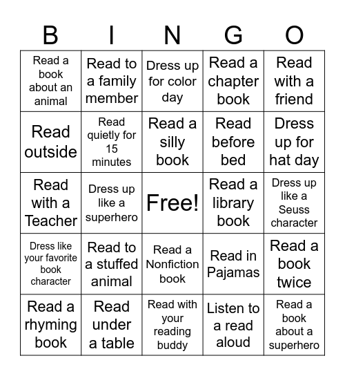Read Across America Week Bingo Card