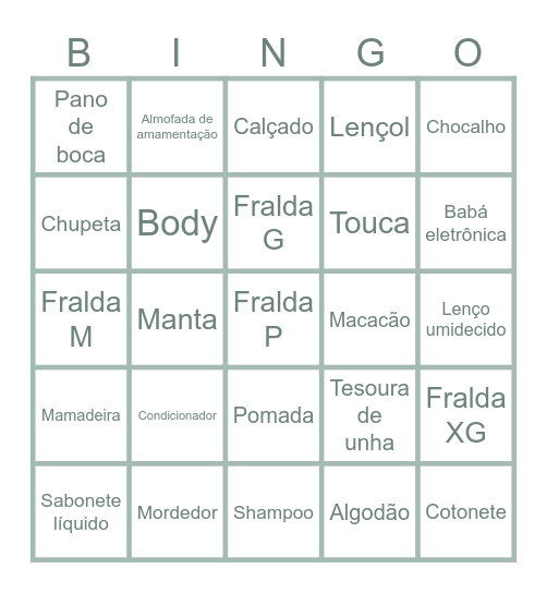 Chá de fraldas Otto Bingo Card