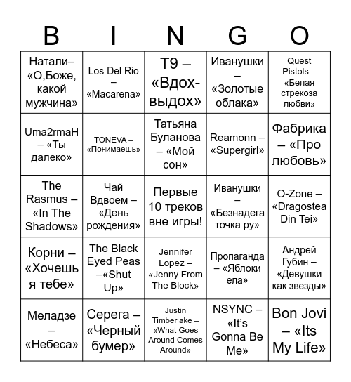 Музыкальное бинго! Bingo Card