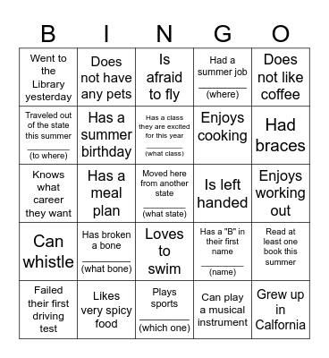 Intern Icebreaker Bingo Card