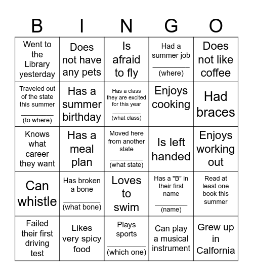 Intern Icebreaker Bingo Card