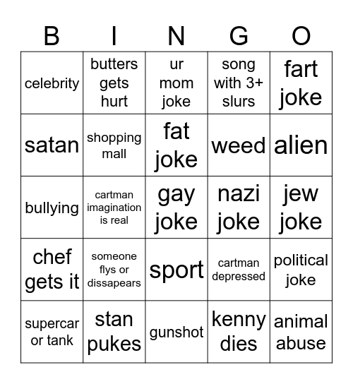 south park s2 Bingo Card