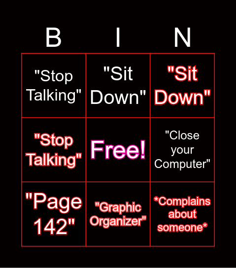 ELA or whatever Bingo Card