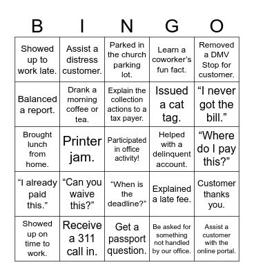 HAMPTON TREASURER OFFICE BINGO Card